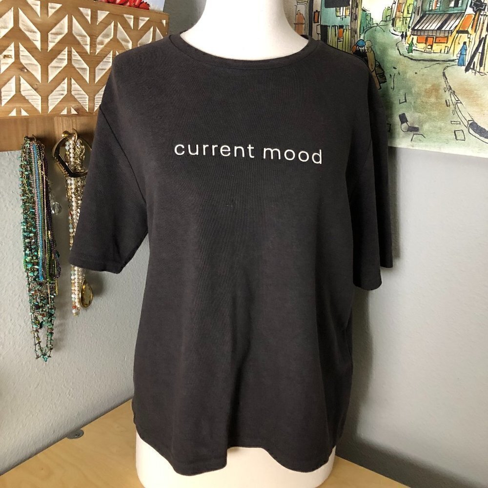 SANS Current Mood Wool Blend Top Women's size L Brown & White Short Sleeve